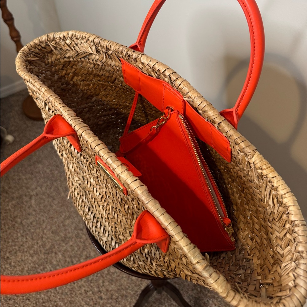 Melissa Odabash Woven Straw Tote with Bright Orange Handles - Picture 2 of 3